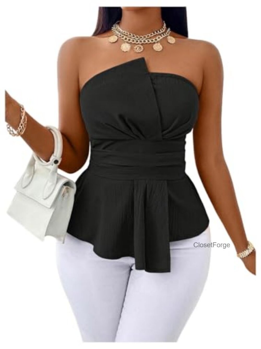 GORGLITTER Asymmetrical Tube Top Babydoll Strapless Sleeveless Going Out